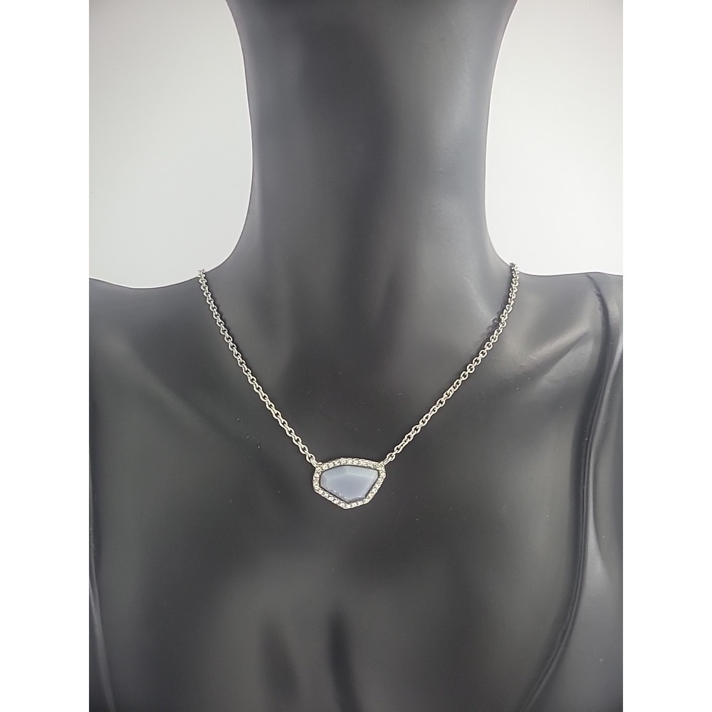 Vintage Necklace Blue Gray Asymmetrical Pendant Crystals Silver Tone Jewelry